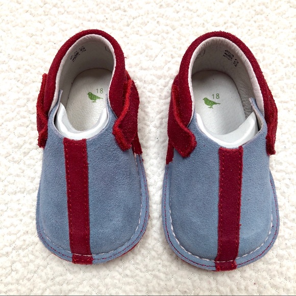 Pipit Suede Stripe Baby Shoes Sky-Red Size 3 - Picture 2 of 11